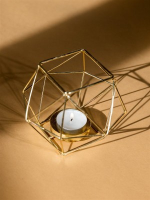  Kovový geometrický zlatý svícen 