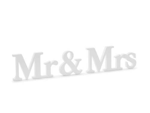  Dřevěný nápis Mr & Mrs bílý, 50 x 9,5 cm