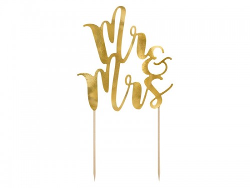  Zapichovací dekorace Mr&Mrs zlatá 25,5 cm