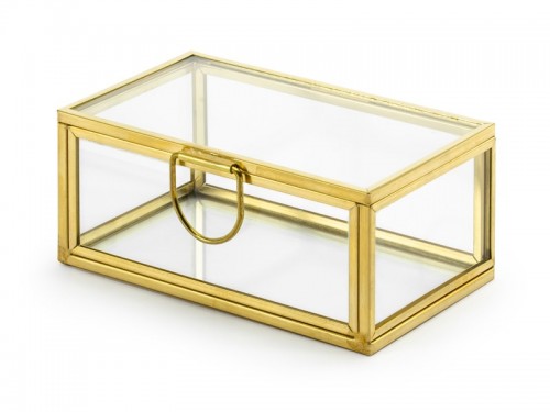  Skleněná krabička na snubní prstýnky zlatá 9 x 5,5 x 4 cm