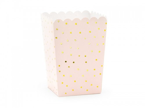  Krabička na popcorn s puntíky světle růžová 7 x 7 x 12,5 cm, 6 ks