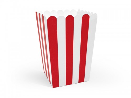 Krabička na popcorn pruhovaná červeno bílá 7 x 7 x 12,5 cm, 6 ks