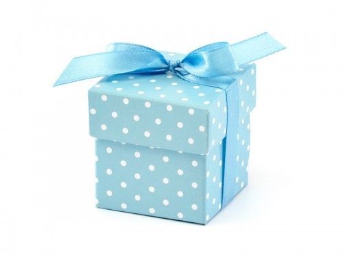  Krabičky se stužkou modré s puntíky 5,2 x 5,2 x 5,2 cm, 10 ks