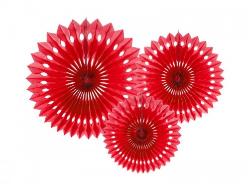  Papírové rozety červené 20–30 cm, 3 ks