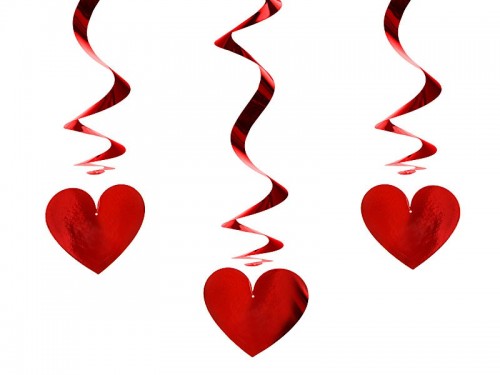  Spirálové dekorace Srdce červené 60 cm, 3 ks