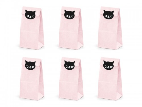  Papírové pytlíčky Kočky růžové 8 x 18 x 6 cm, 6 ks