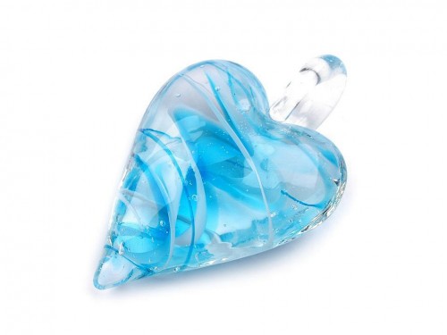  Skleněný přívěsek srdce 30x45 mm 7 modrá azuro