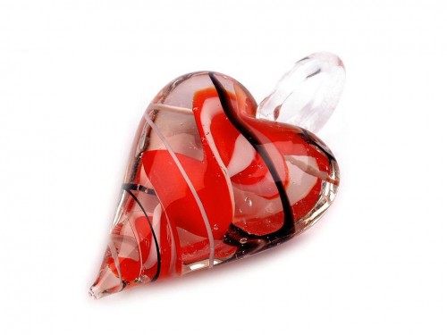  Skleněný přívěsek srdce 30x45 mm 3 červená jahoda