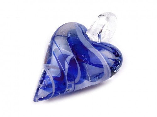  Skleněný přívěsek srdce 30x45 mm 11 modrá kobaltová