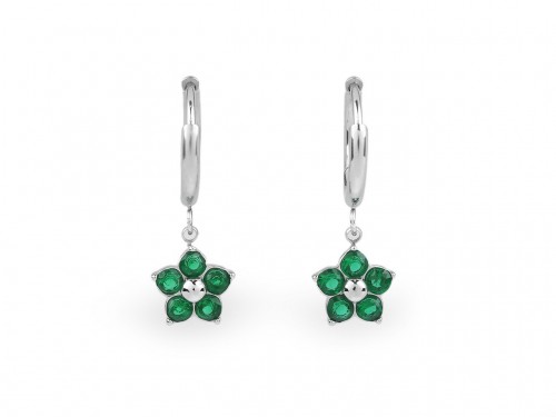  Náušnice z nerezové oceli květ s broušenými kamínky 3 emerald