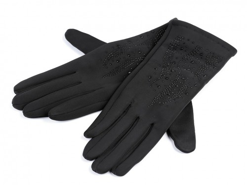  Dámské rukavice s kamínky (vel. L) černá