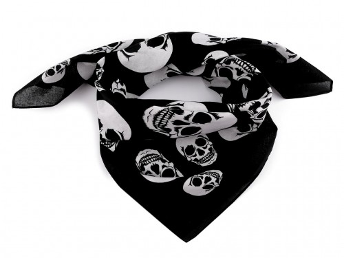  Bavlněný šátek lebky 70x70 cm 1 černá