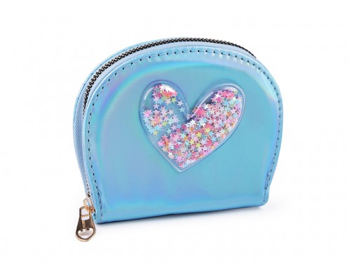  Dívčí peněženka srdce s přesýpacími flitry 10,5x13 cm 3 modrá světlá