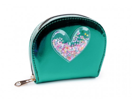  Dívčí peněženka srdce s přesýpacími flitry 10,5x13 cm 4 zelená pastelová